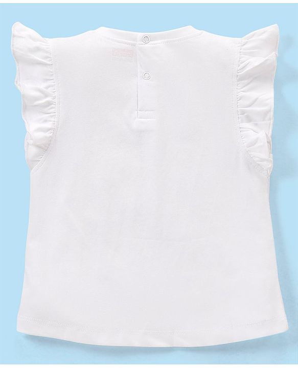 Babyhug Cotton Knit Frill Sleeves Top with Hawaii Graphics Print - White