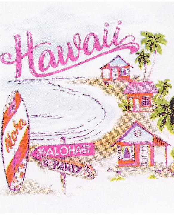 Babyhug Cotton Knit Frill Sleeves Top with Hawaii Graphics Print - White