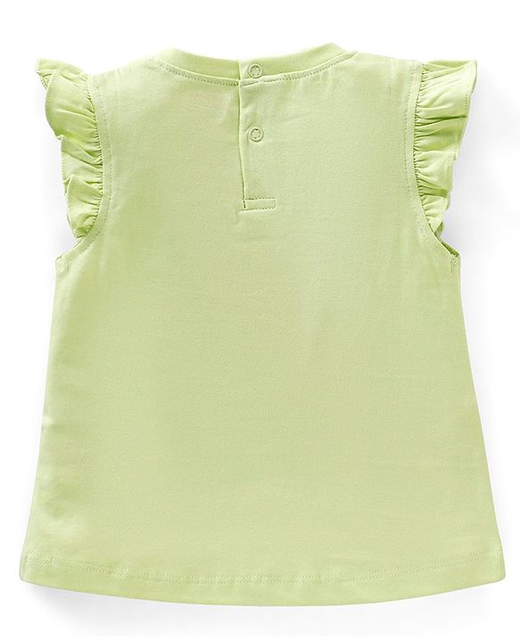Babyhug 100% Cotton Woven Sleeveless Tee with Floral Graphic - Lime Green