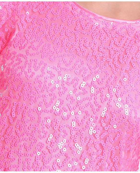 Pine Kids Half Sleeves Sequined Knee Length Party Dress with Asymmetrical Hem- Pink