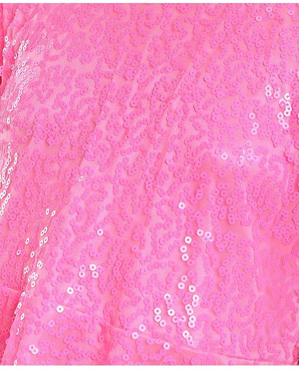 Pine Kids Half Sleeves Sequined Knee Length Party Dress with Asymmetrical Hem- Pink