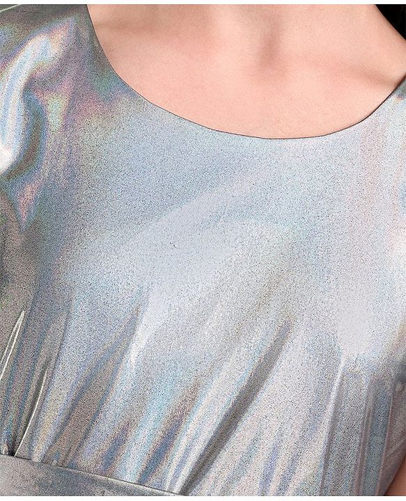 Pine Kids Half Sleeves Party Frock Solid Colour  - Silver