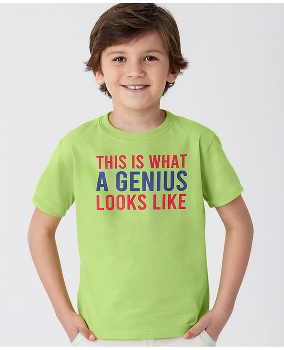 Pine Kids 100% Cotton Half Sleeves Biowashed T-Shirt Text Print - Lime Green