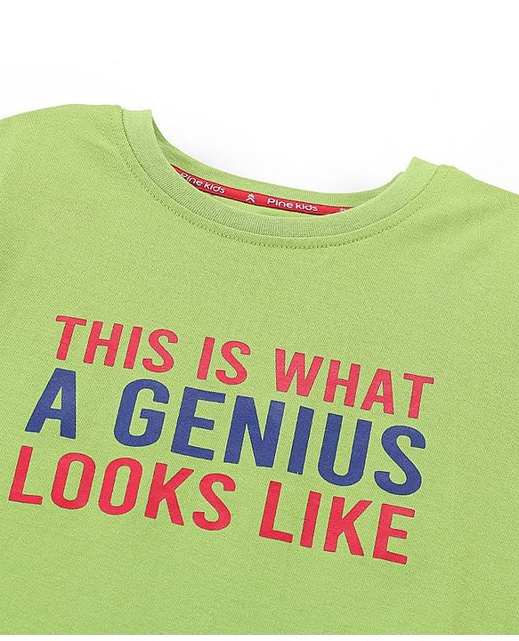 Pine Kids 100% Cotton Half Sleeves Biowashed T-Shirt Text Print - Lime Green