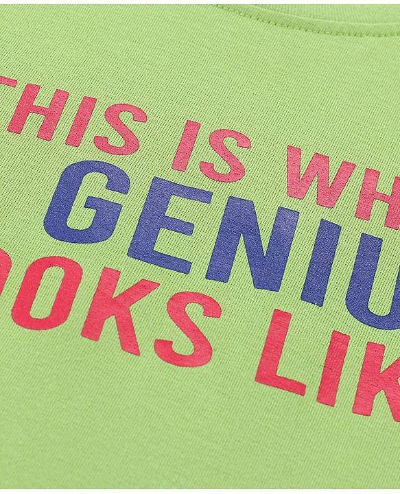 Pine Kids 100% Cotton Half Sleeves Biowashed T-Shirt Text Print - Lime Green