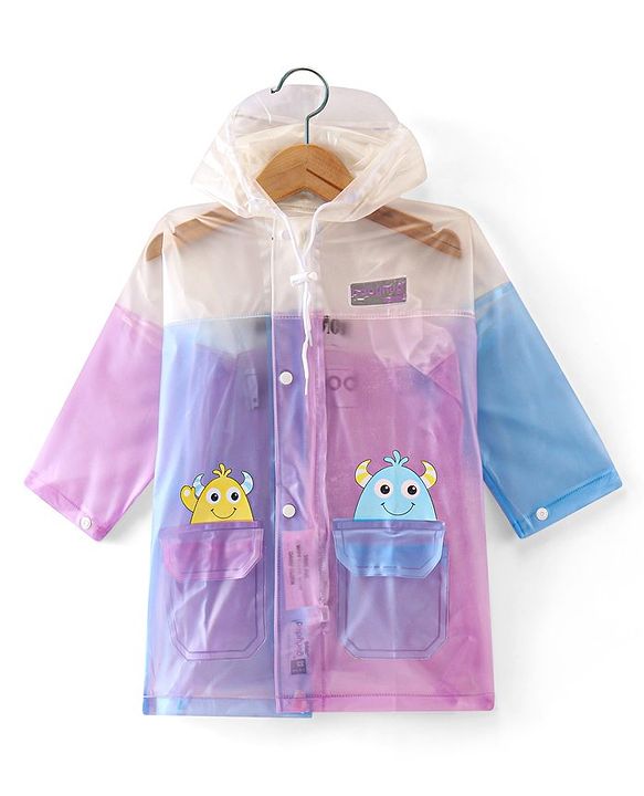 Babyhug Full Sleeves Calf Length Hooded Raincoat Cartoon Print - Multicolour