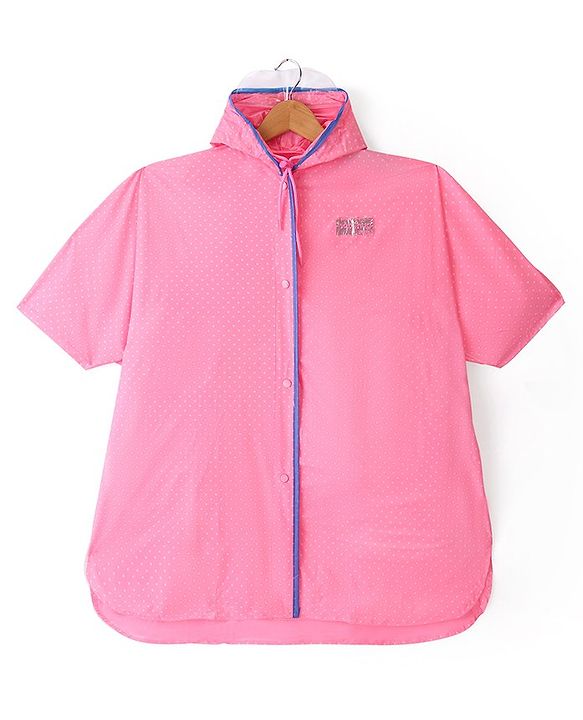 Babyhug Full Sleeves Calf Length Hooded  Raincoat Solid Colour Polka Dot Print- Pink
