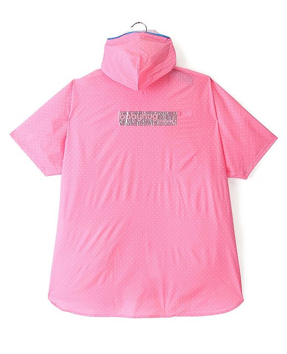 Babyhug Full Sleeves Calf Length Hooded  Raincoat Solid Colour Polka Dot Print- Pink