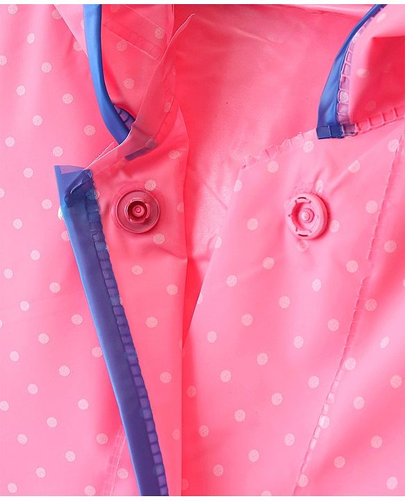 Babyhug Full Sleeves Calf Length Hooded  Raincoat Solid Colour Polka Dot Print- Pink