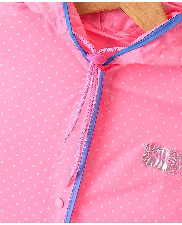 Babyhug Full Sleeves Calf Length Hooded  Raincoat Solid Colour Polka Dot Print- Pink