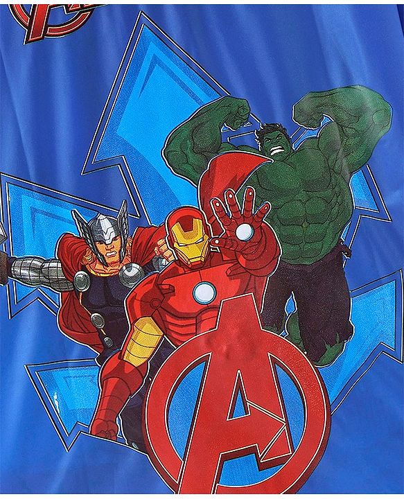 Babyhug Full Sleeve Calf Length Raincoat Avengers Print - Blue