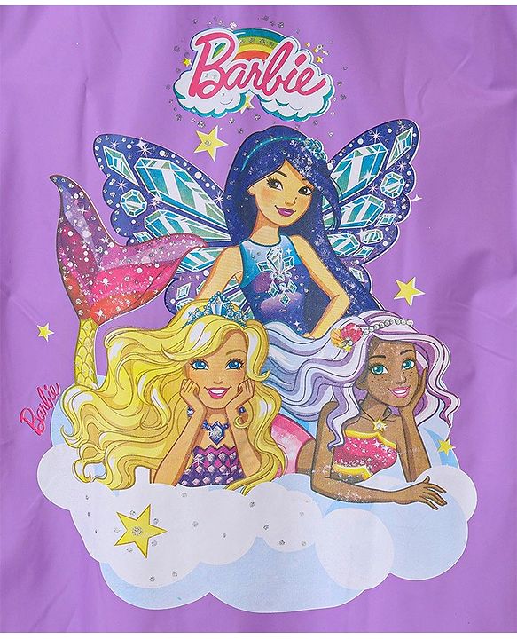 Babyhug Full Sleeves Hooded Barbie Graphics Raincoat - Purple