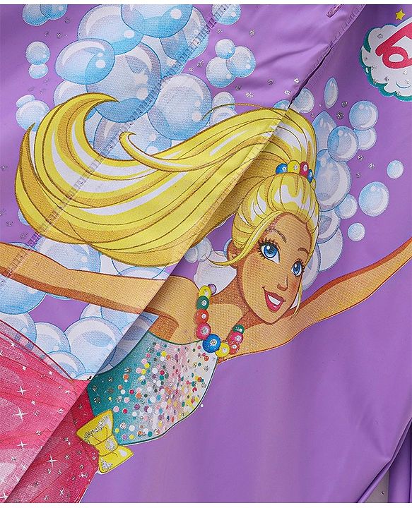 Babyhug Full Sleeves Hooded Barbie Graphics Raincoat - Purple