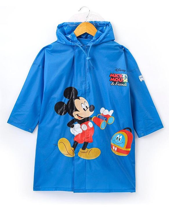Babyhug Full Sleeves Hooded Raincoat Mickey Mouse Print - Blue