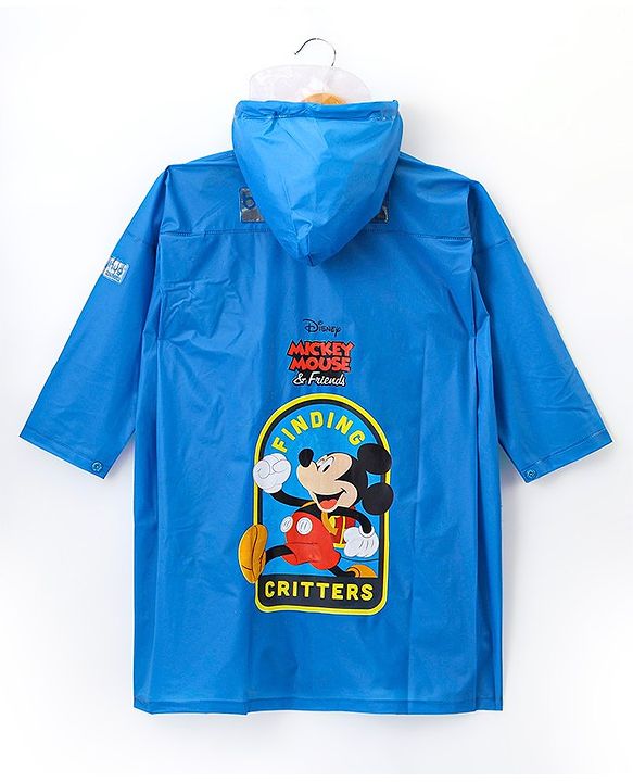 Babyhug Full Sleeves Hooded Raincoat Mickey Mouse Print - Blue