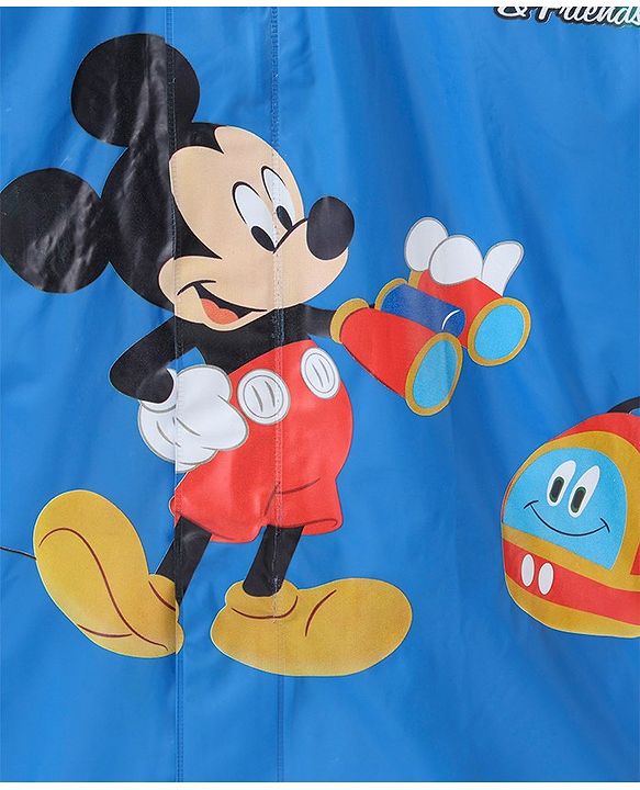 Babyhug Full Sleeves Hooded Raincoat Mickey Mouse Print - Blue