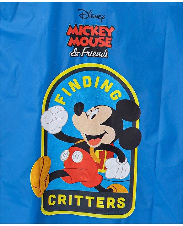 Babyhug Full Sleeves Hooded Raincoat Mickey Mouse Print - Blue