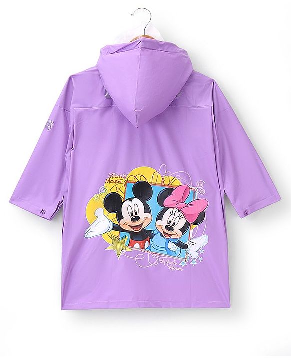 Babyhug Full Sleeve Calf Length Hooded Raincoat Mickey & Friends Print - Dark Purple