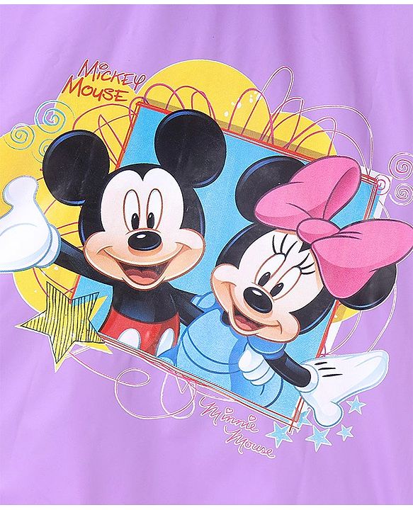 Babyhug Full Sleeve Calf Length Hooded Raincoat Mickey & Friends Print - Dark Purple