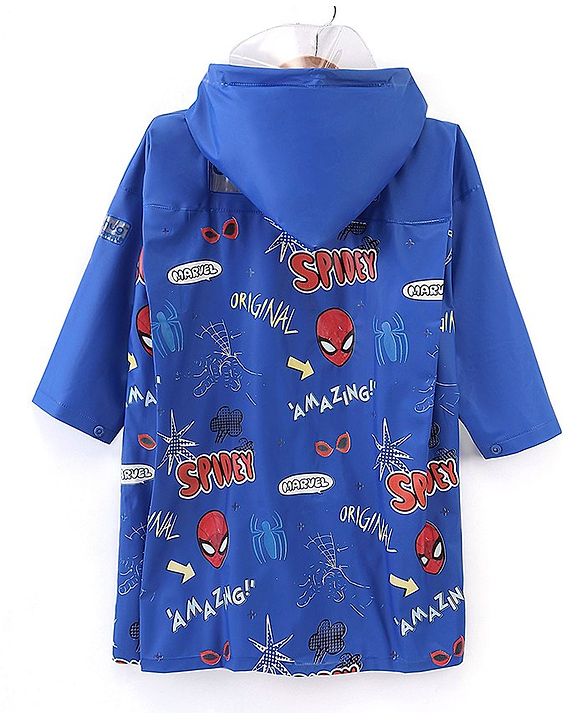 Babyhug Full Sleeves Hooded Raincoat Spider Man Print - Blue