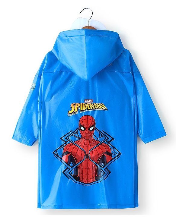 Babyhug Full Sleeve Calf Length Raincoat Spider Man Print - Blue