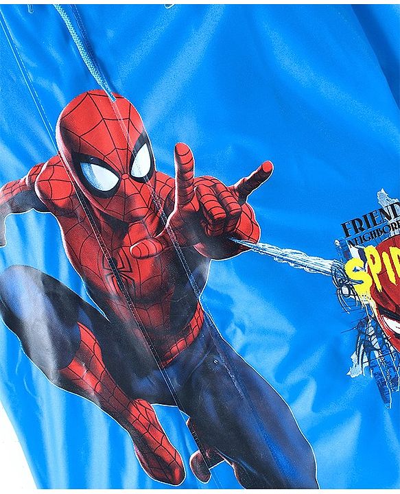 Babyhug Full Sleeve Calf Length Raincoat Spider Man Print - Blue