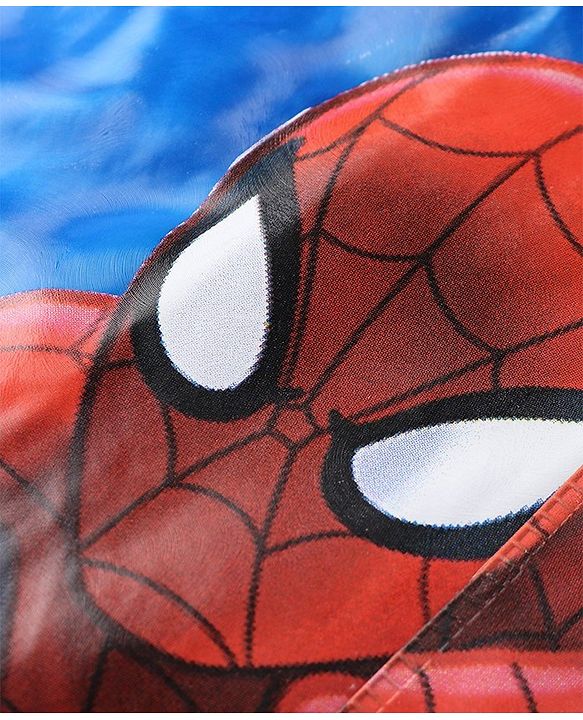 Babyhug Full Sleeves Hooded Raincoat Spiderman Print - Blue