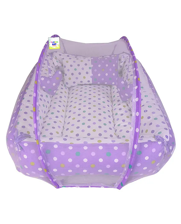 Toddylon Baby Bedding Set New Born Mattress with Mosquito Net Polka Dot Printed Purple Online in India Buy at Best Price from FirstCry 13349542