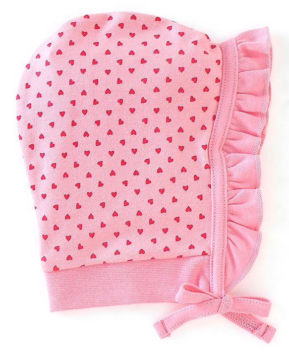 Babyhug 100% Cotton Knit Tie-Knot Caps Floral Print Pack of 2 - Pink & Yellow