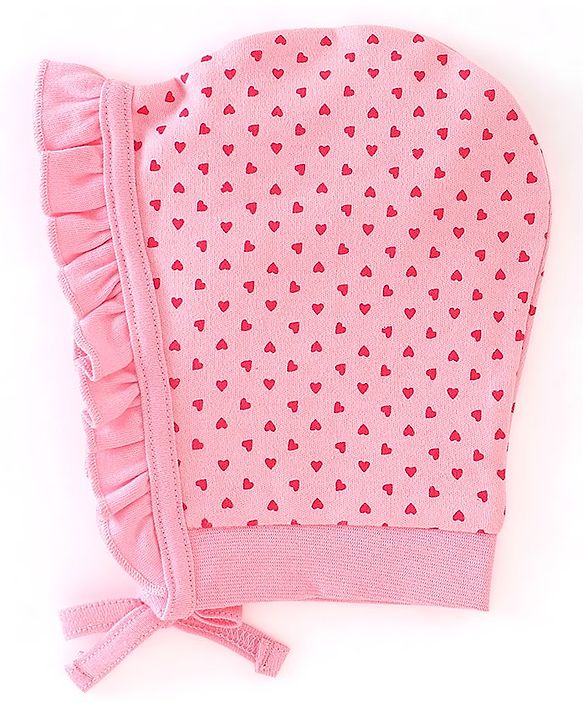 Babyhug 100% Cotton Knit Tie-Knot Caps Floral Print Pack of 2 - Pink & Yellow