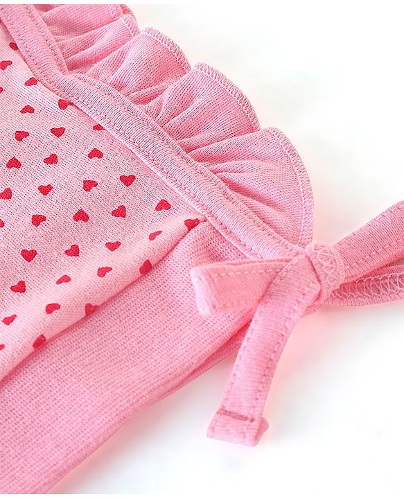 Babyhug 100% Cotton Knit Tie-Knot Caps Floral Print Pack of 2 - Pink & Yellow