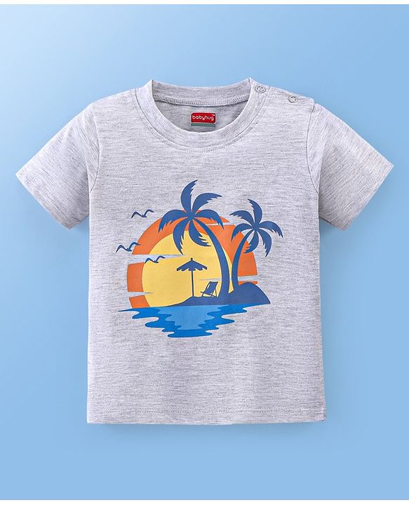 Babyhug 100% Cotton Half Sleeves T-Shirt With Beach Graphics - Grey