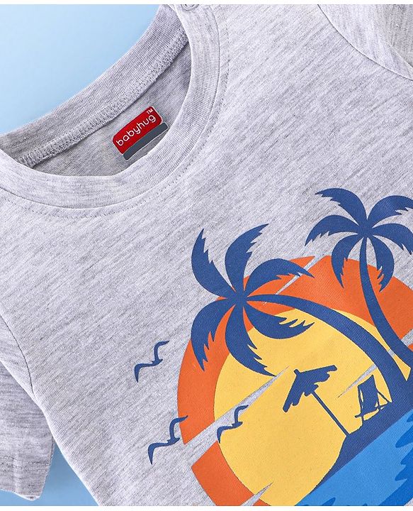 Babyhug 100% Cotton Half Sleeves T-Shirt With Beach Graphics - Grey
