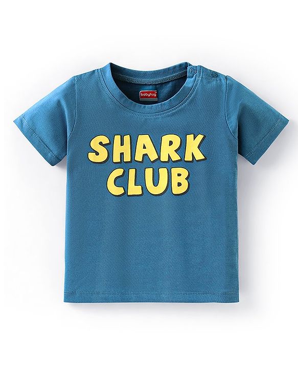 Babyhug 100% Cotton Half Sleeves T-Shirt Shark Club Print - Teal Blue