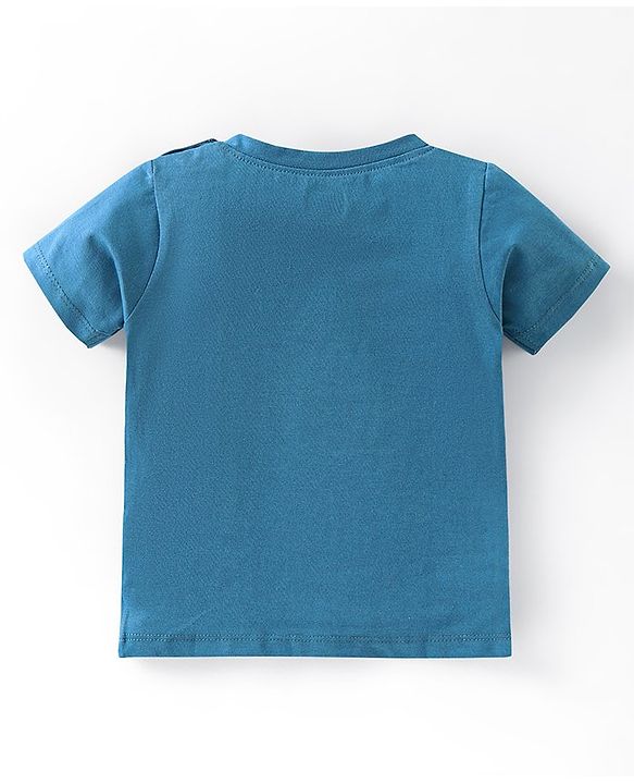 Babyhug 100% Cotton Half Sleeves T-Shirt Shark Club Print - Teal Blue