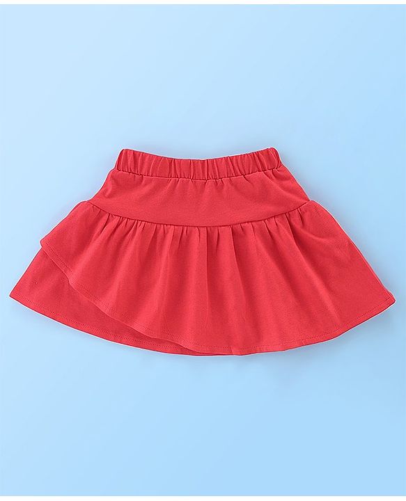 Babyhug 100% Cotton Frill Sleeves Top & Skirt Set Floral Print - White & Red
