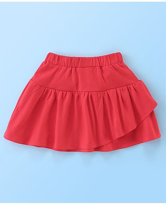 Babyhug 100% Cotton Frill Sleeves Top & Skirt Set Floral Print - White & Red