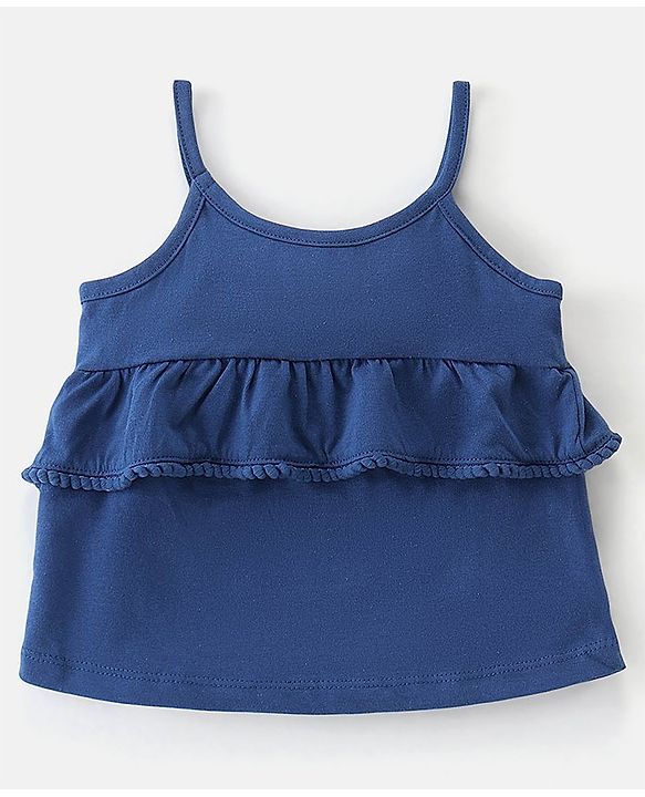 Babyhug 100% Cotton Knit Sleeveless Top & Short Floral Print - Navy Blue & Pink