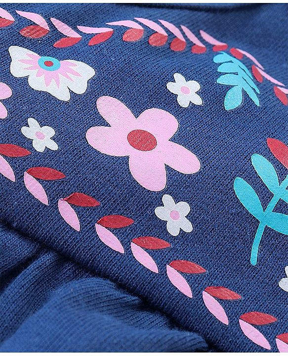Babyhug 100% Cotton Knit Sleeveless Top & Short Floral Print - Navy Blue & Pink