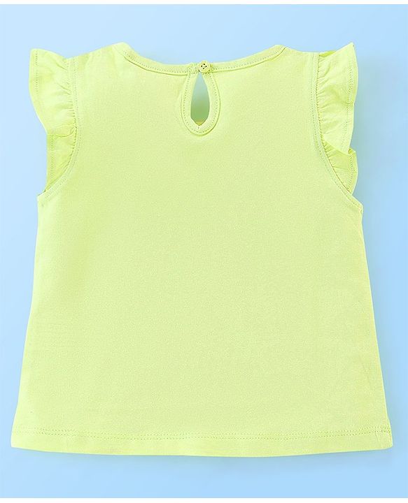 Babyhug 100% Cotton Frill Sleeves Top & Striped Shorts Set Candy Print - Lime Green