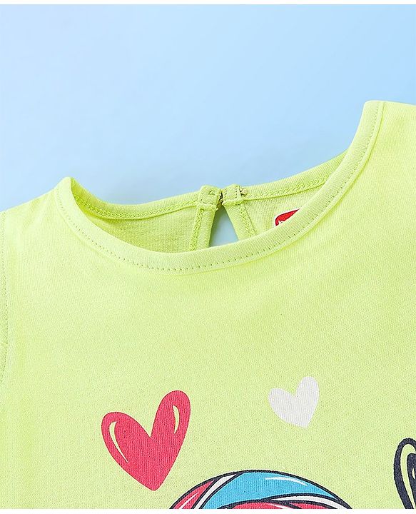 Babyhug 100% Cotton Frill Sleeves Top & Striped Shorts Set Candy Print - Lime Green