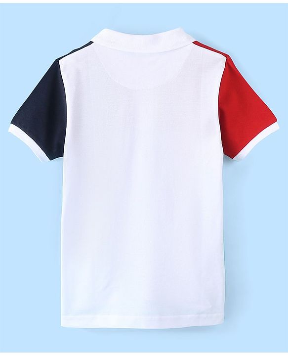 Pine Kids 100% Cotton Knit Half Sleeves Bio Washed Logo Print T-Shirt - Red Navy & White