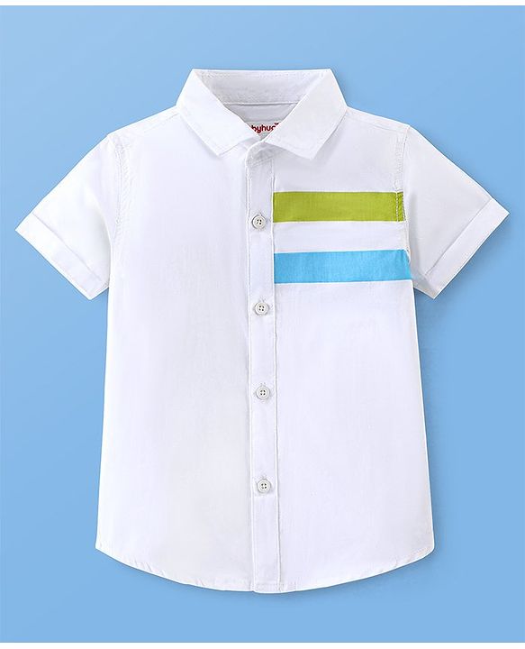 Babyhug 100% Cotton Woven Half Sleeves Regular Collar Solid Shirt - White