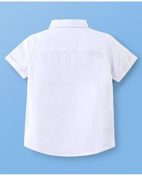 Babyhug 100% Cotton Woven Half Sleeves Regular Collar Solid Shirt - White