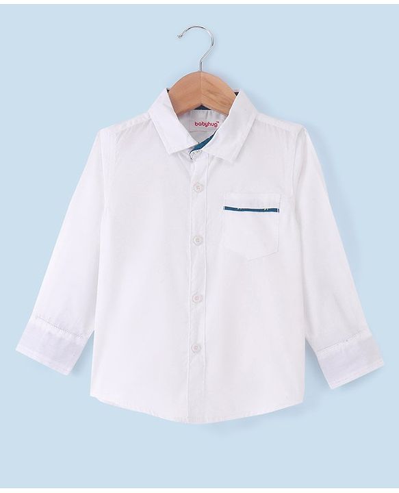 Babyhug 100% Cotton Full Sleeves Solid Shirt with Tie - White