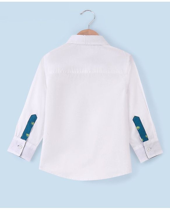 Babyhug 100% Cotton Full Sleeves Solid Shirt with Tie - White