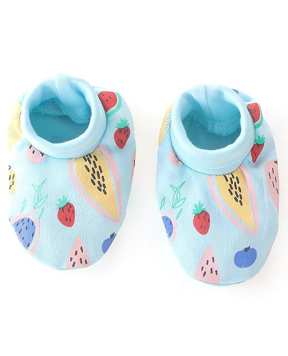 Babyhug 100% Cotton Cap Mittens & Booties Watermelon & Pineapple Print- Blue
