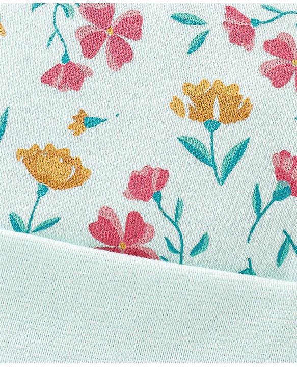 Babyhug 100% Cotton Cap Mittens And Booties Floral Print - Blue