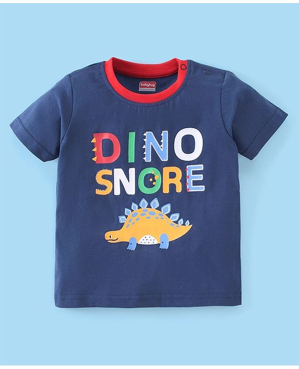 Babyhug Cotton Half Sleeves Night Suit Dino Print- Navy & Ecru