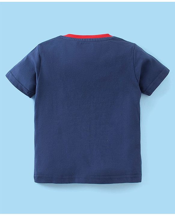 Babyhug Cotton Half Sleeves Night Suit Dino Print- Navy & Ecru